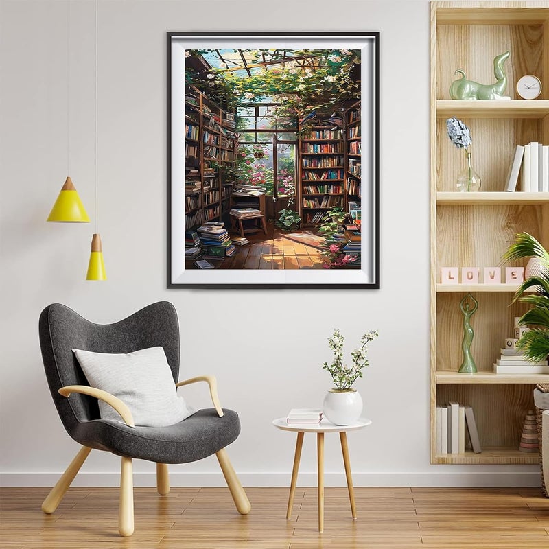 hito Bookshelf Paint by Number for Adults-Paint by Numbers for Adults Landscape, Scenery Paint by Numbers for Gift Home Wall Decor (Bookshelf, 16x20 inch) - Image 5